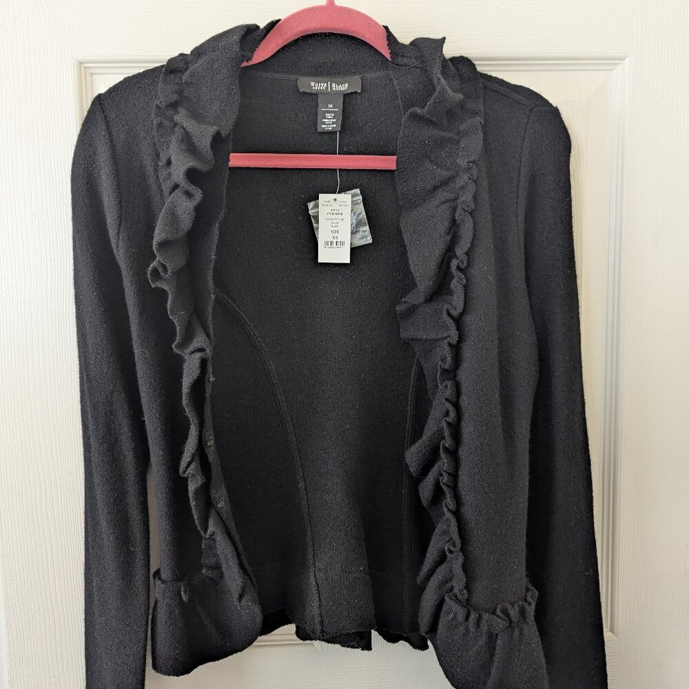 NEW Black LS Boiled Wool Ruffle Cardigan - White House Black Market